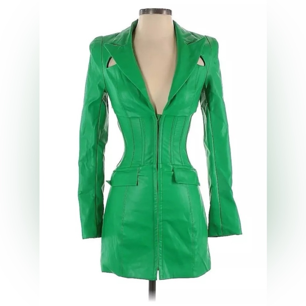 eliya the label  Green dress with vegan leather .